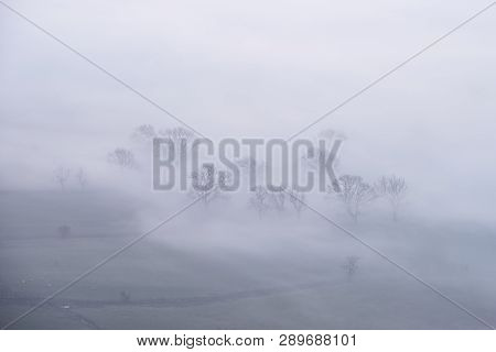 Beautiful Winter Sunrise Landscape Image Of The Great Ridge In The Peak District In England With A C