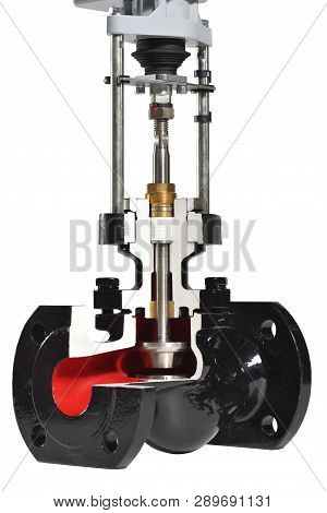 Internal Components Of The Valve Design With Automatic Electro-actuated. The Valve Is Cut For Exhibi