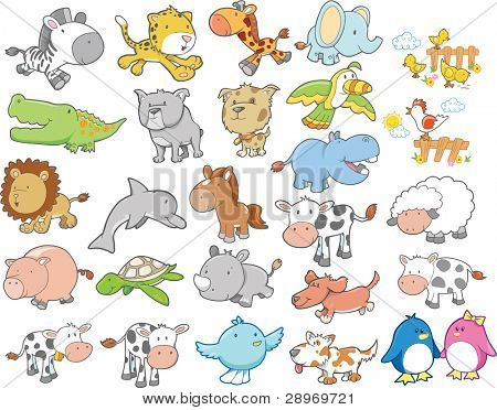 Carino fattoria Wild Animal Vector Design elementi Set