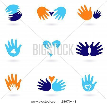 Hands And Love Abstract Icons Collection Isolated On White