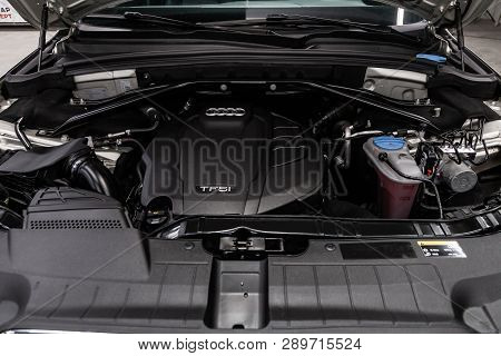 Novosibirsk, Russia - March 15, 2019:  Audi Q5,close-up Of The Engine, Front View. Photography Of A 