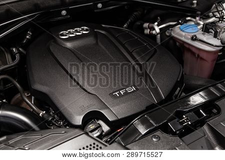 Novosibirsk, Russia - March 15, 2019:  Audi Q5,close-up Of The Engine, Front View. Photography Of A 