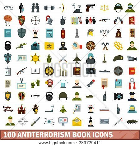 100 Antiterrorism Book Icons Set In Flat Style For Any Design Illustration