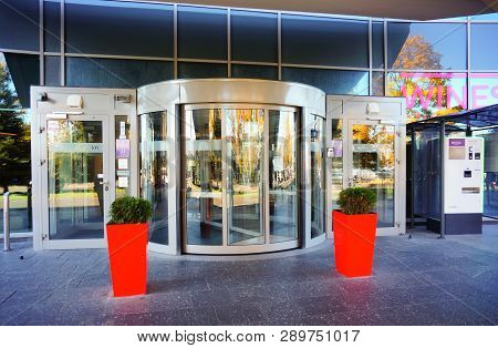 Poznan, Poland - October 31, 2018: Front Entrance To The Mercure Hotel Building.