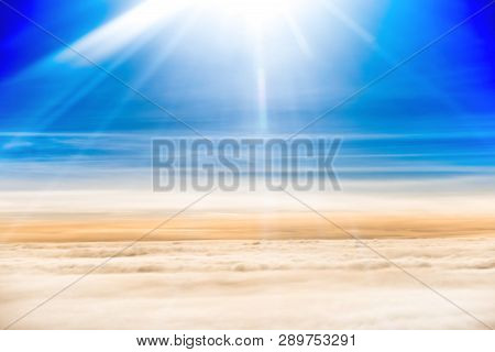 Beautiful Airview With Blue Sky, White Clouds And Sunrays