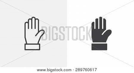 Warning Hand Icon. Line And Glyph Version, Outline And Filled Vector Sign. Stop Gesture Hand Linear 