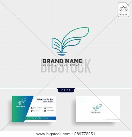 Learning Book Plant Leaf Tree Line Logo Template Vector Illustration