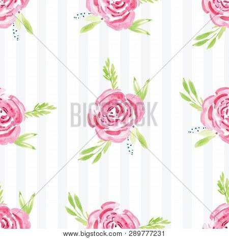 Hand-painted Watercolor Floral Rose Pattern. Illustration Of Decorative Floral Design For Wedding In