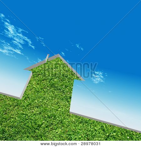 hohe Auflösung konzeptionellen gras grün Haus Hintergrund über ein Himmel, ideal für Ökologie, grün oder natu