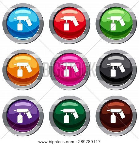 Spray Aerosol Can Bottle With A Nozzle Set Icon Isolated On White. 9 Icon Collection Illustration