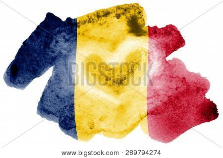 Chad Flag  Is Depicted In Liquid Watercolor Style Isolated On White Background