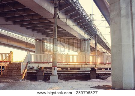 Road At Sunset Bypass. City Expressway. Detour Urban Traffic Jams. Sunset Road