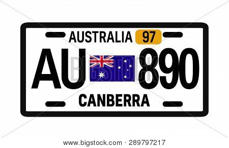 Australia Car Plate Design On White Background. Simple Colours Illustration.