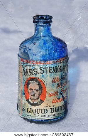 Moorhead, Minnesota, March 15, 2019: Mrs. Stewart`s Bluing Liquid Started In Litchfield In The 1880`