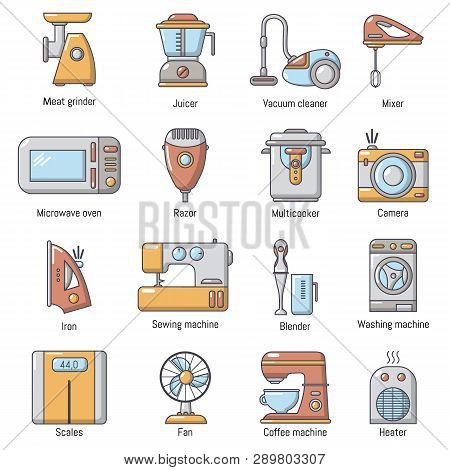 Domestic Appliances Icons Set. Carrtoon Illustration Of 16 Domestic Appliances Icons For Web