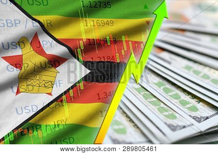 Zimbabwe Flag And Chart Growing Us Dollar Position With A Fan Of Dollar Bills