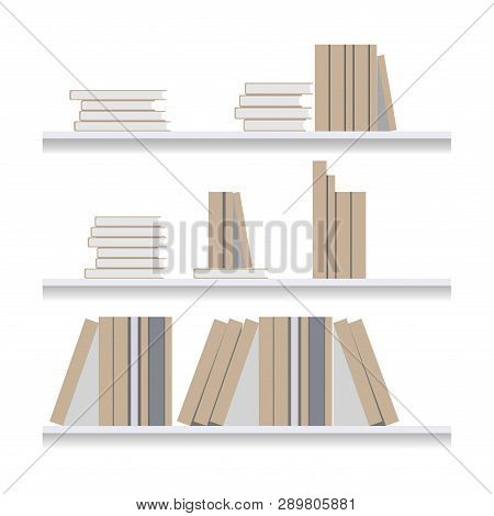 Bookshelf Flat Illustration. Bookstore Literature Collection. Bibliography For Education, University