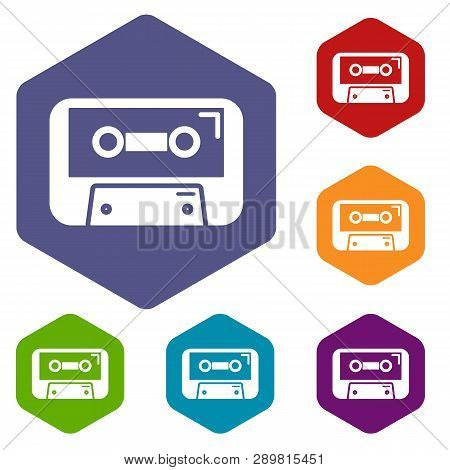 Cassete Tape Icons Vector Colorful Hexahedron Set Collection Isolated On White