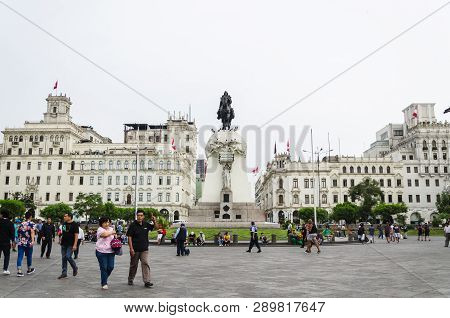 Lima, Peru January 24th, 2018 : Plaza San Martin Is A Square Located In Block 9 Of Colmena Avenue Wi