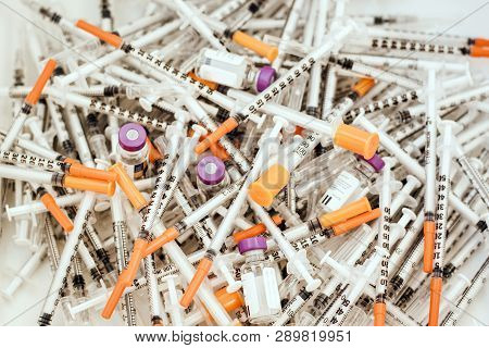 Pile Of Medical Syringes For Insulin For Diabetes