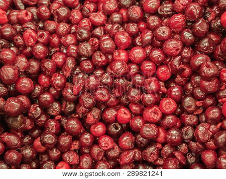 Frozen Cherry In The Refrigerator In The Store