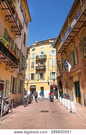 Nice, France - April 18 2017. Bright Yellow Street In Nice, French Riviera, France.