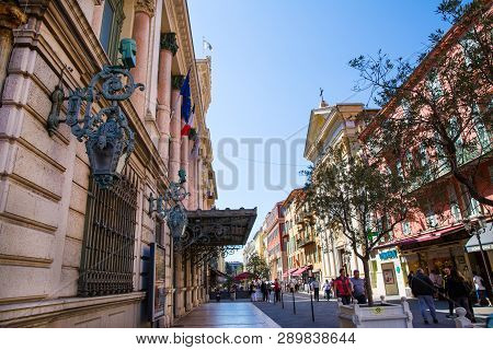 Nice, France - April 18 2017. Exterior Facade Of Olb Building In Nice, France.