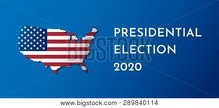 Vector Illustration Banner With Usa Map. American Flag. Presidental Election In 2020. Stars And Stri