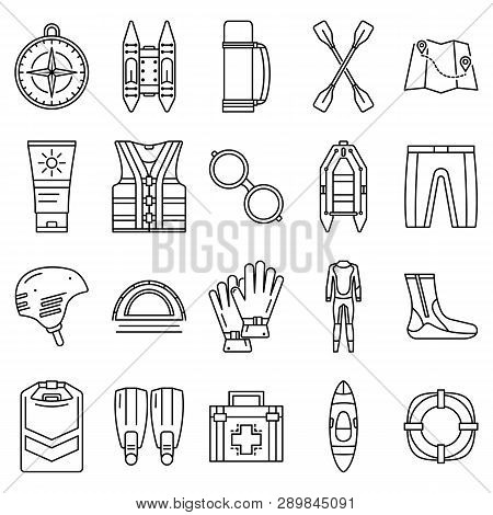 Rafting Icon Set. Outline Set Of Rafting Icons For Web Design Isolated On White Background