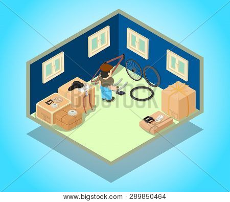 Stockroom Concept Banner. Isometric Banner Of Stockroom Concept For Web, Giftcard And Postcard