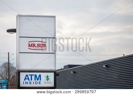 Ottawa, Canada - November 12, 2018: Mr. Sub Logo In Front Of Their Local Restaurant In Ottawa, Ontar