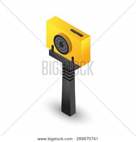 Isometric Selfie Stick Tripod With Yellow Action Camera