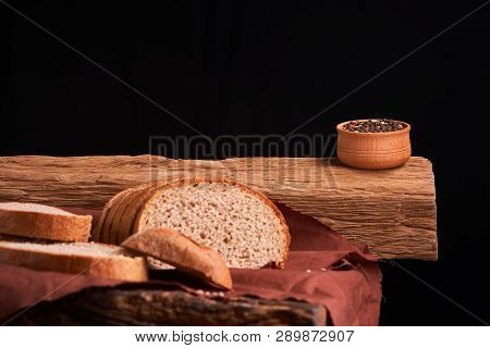 Bowl Of Various Pepper Peppercorns Seeds Mix On Table Rastic Style Background