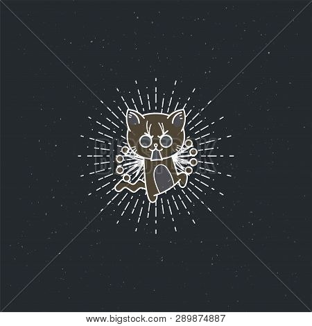 Vector Illustration Of A Bristling Cartoon Cat. Lined Jolt Kitten