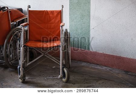Supporting Wheelchairs For Elderly, Senior Citizen, Disabled In Corner Background, Used When Walking