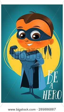 Cute Cartoon Super Hero Boy In Costume
