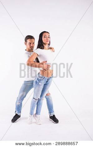 Passionate Couple Dancing Social Danse Kizomba Or Bachata Or Semba Or Taraxia On White Background