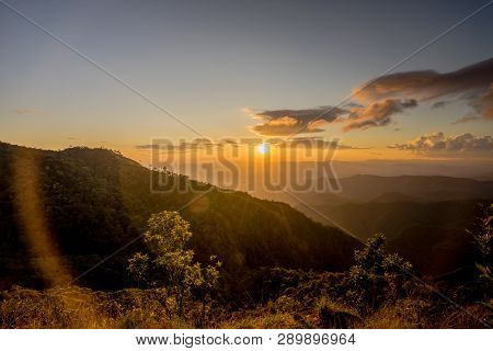 Sunset Behind The Mountain At Doi Thule, Tak, Thailand