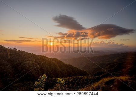Sunset Behind The Mountain At Doi Thule, Tak, Thailand