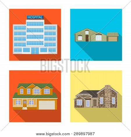Isolated Object Of Building And Front Logo. Collection Of Building And Roof Stock Vector Illustratio