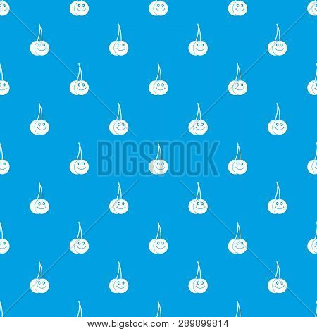 Ripe Smiling Cherry Pattern Repeat Seamless In Blue Color For Any Design. Geometric Illustration