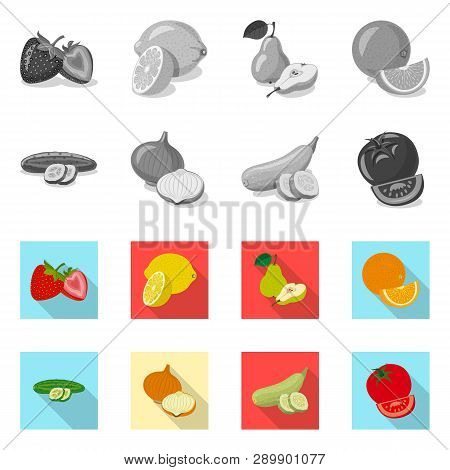 Vector Design Of Vegetable And Fruit Icon. Set Of Vegetable And Vegetarian Vector Icon For Stock.