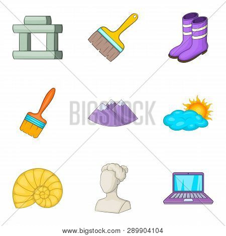 Archaeologist Icons Set. Cartoon Set Of 9 Archaeologist Icons For Web Isolated On White Background