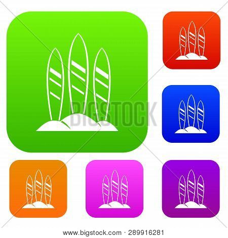 Serfing Board Set Icon In Different Colors Isolated Illustration. Premium Collection