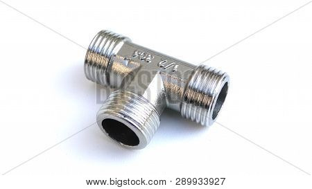 Stainless Steel Tee Fittings Isolatedon White Background