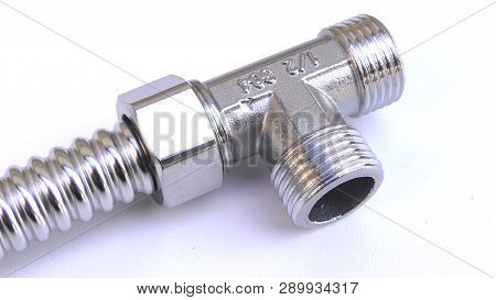 Stainless Steel Tee Fittings Isolatedon White Background