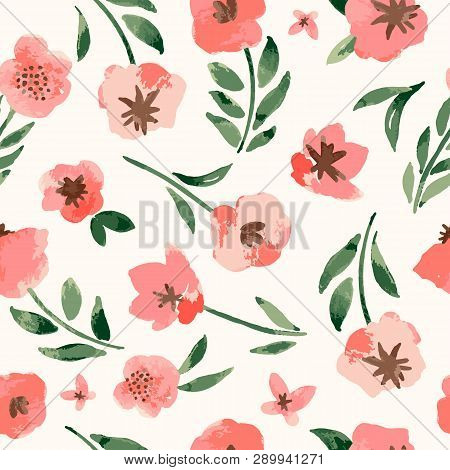 Vector Pink Spring Floral Seamless Background Pattern