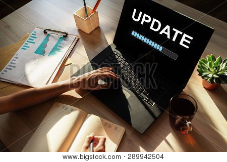Update Status Bar On Device Screen. Software Development And Technology Concept.