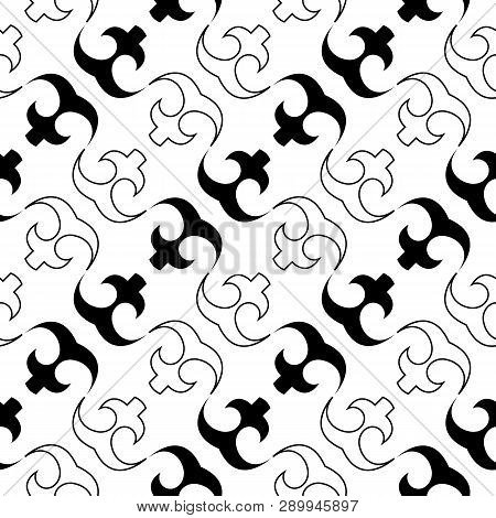 Seamless African Adinkra Pattern - Black And White Digital Art Ritual Symbols And Screen Printing Na