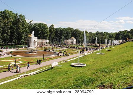 Peterhof, Russia - July 01, 2011: Grand Cascade In Pertergof, St-petersburg. Fountain Ensembles I Mo